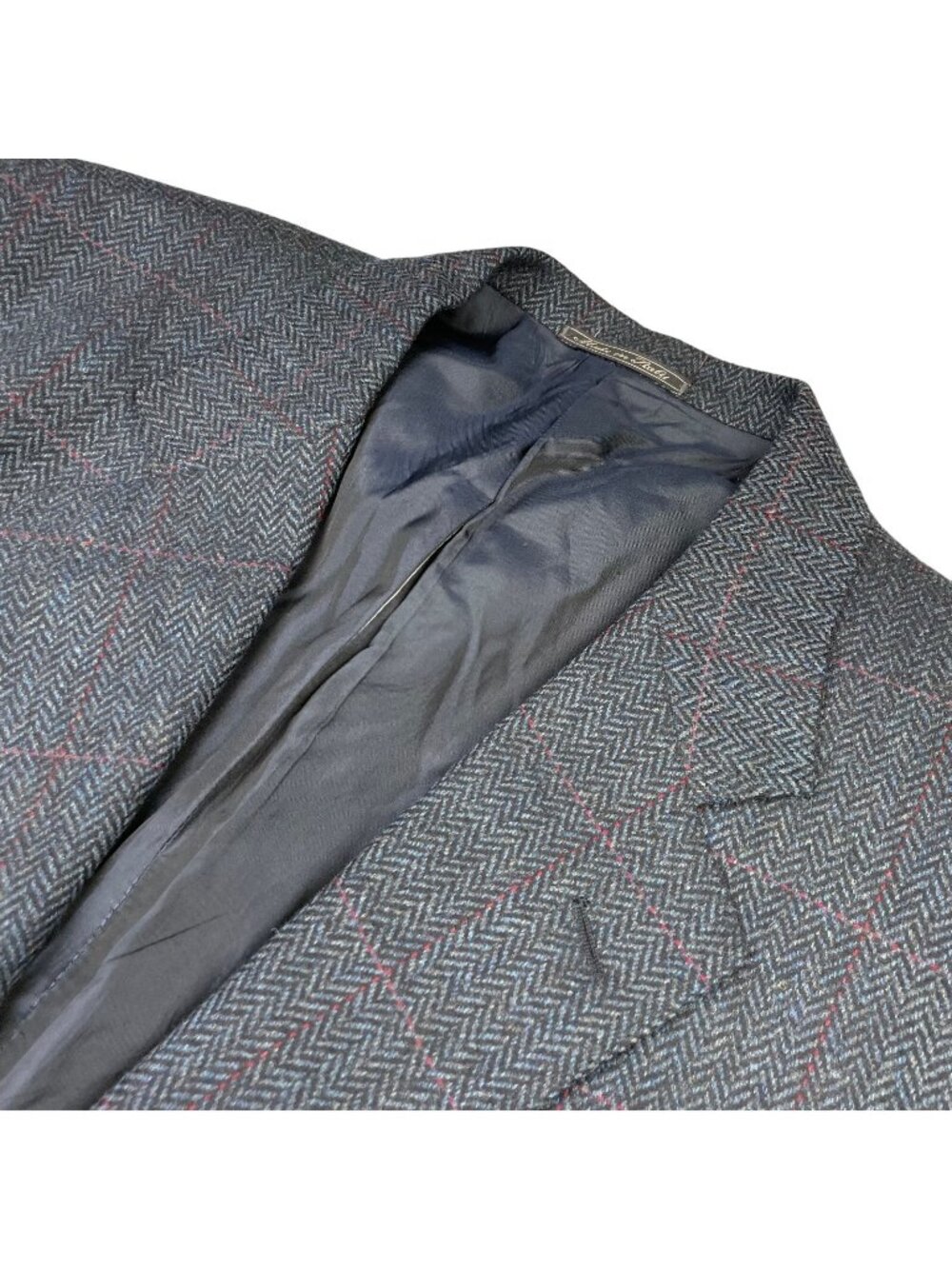 Corneliani Men’s Wool/Cashmere Tweed Blazer Navy/Red Herringbone • Italy • 44R